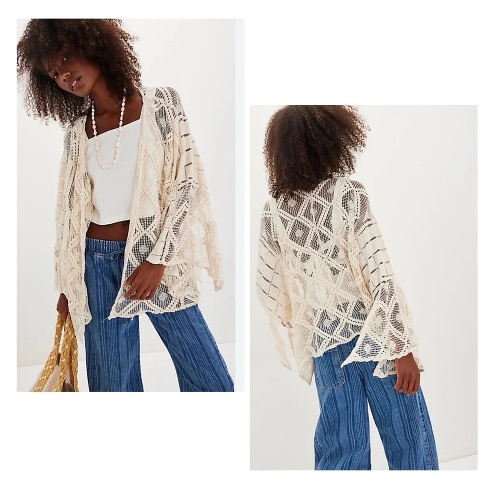 Cottagecore Free People Ivory Off the Coast Lace beach coverup One Size NWOT